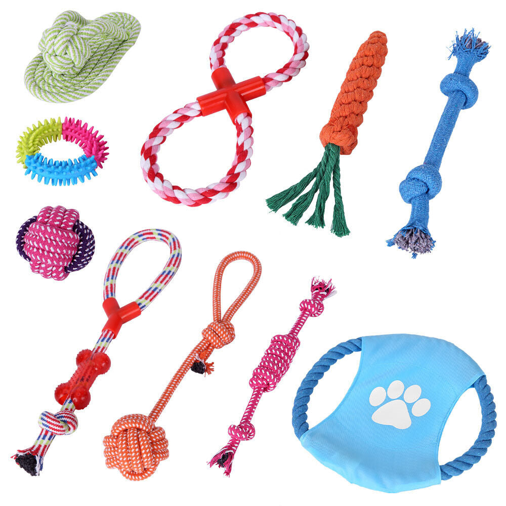 10PCS Pets Durable Cotton Rope Pull Teeth Clean Chew Toy Set_4