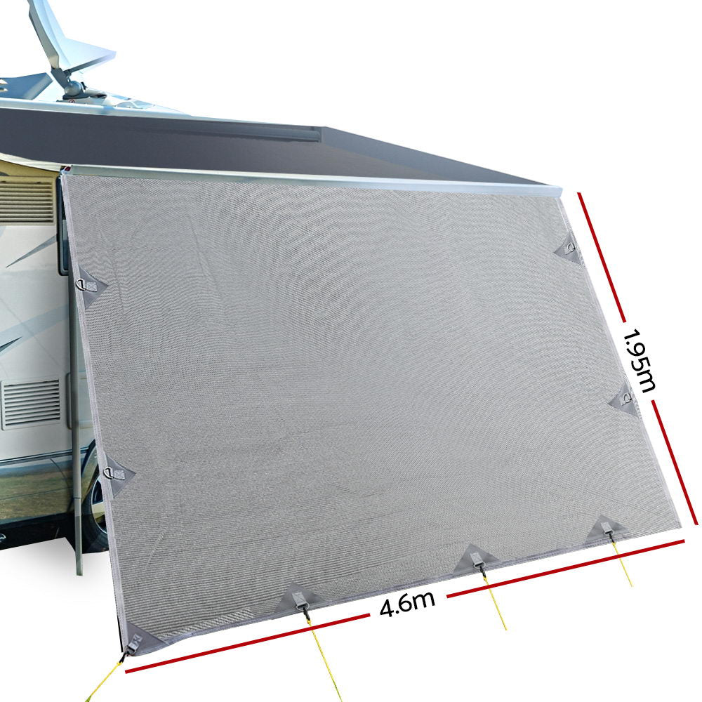 4.6M Caravan Privacy Screens 1.95m Roll Out Awning End Wall Side Sun Shade