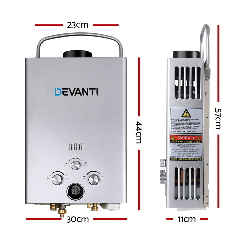 Devanti Outdoor Gas Water Heater Portable Camping Shower 12V Pump Silver