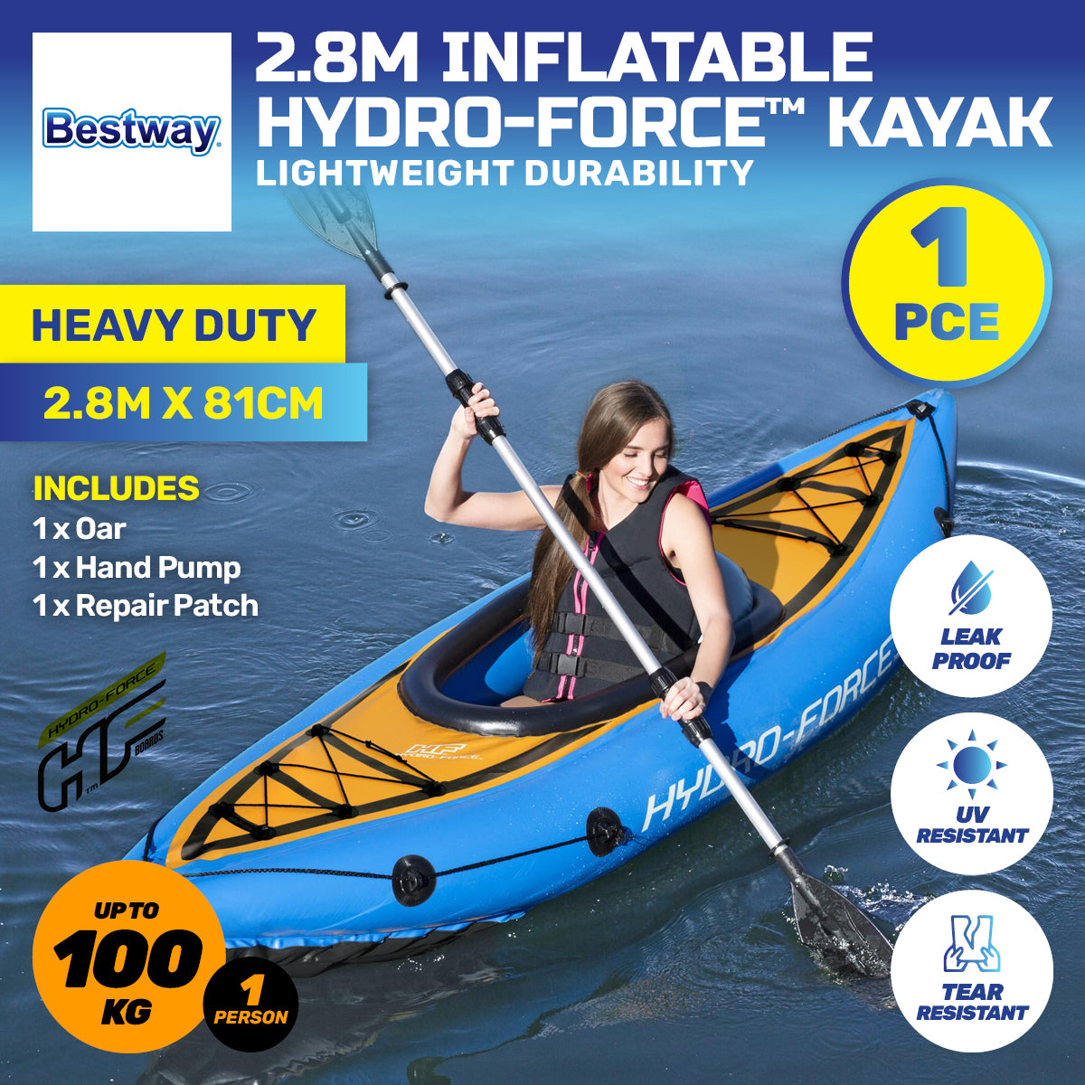 Bestway 2.8m Kayak Inflatable 1 Person Essentials Included Premium Quality